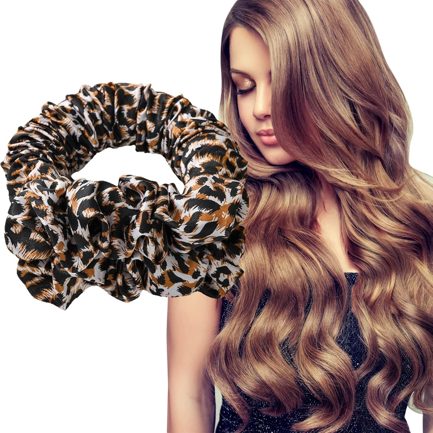 Heatless Hair Curler,2022 New Heatless Curling Headband for Long Hair No Heat Curls Headband Sleep In Overnight Not Hurt Hair Rollers Magic No Heat Curling Headband For Women Long Hair(Leopard)