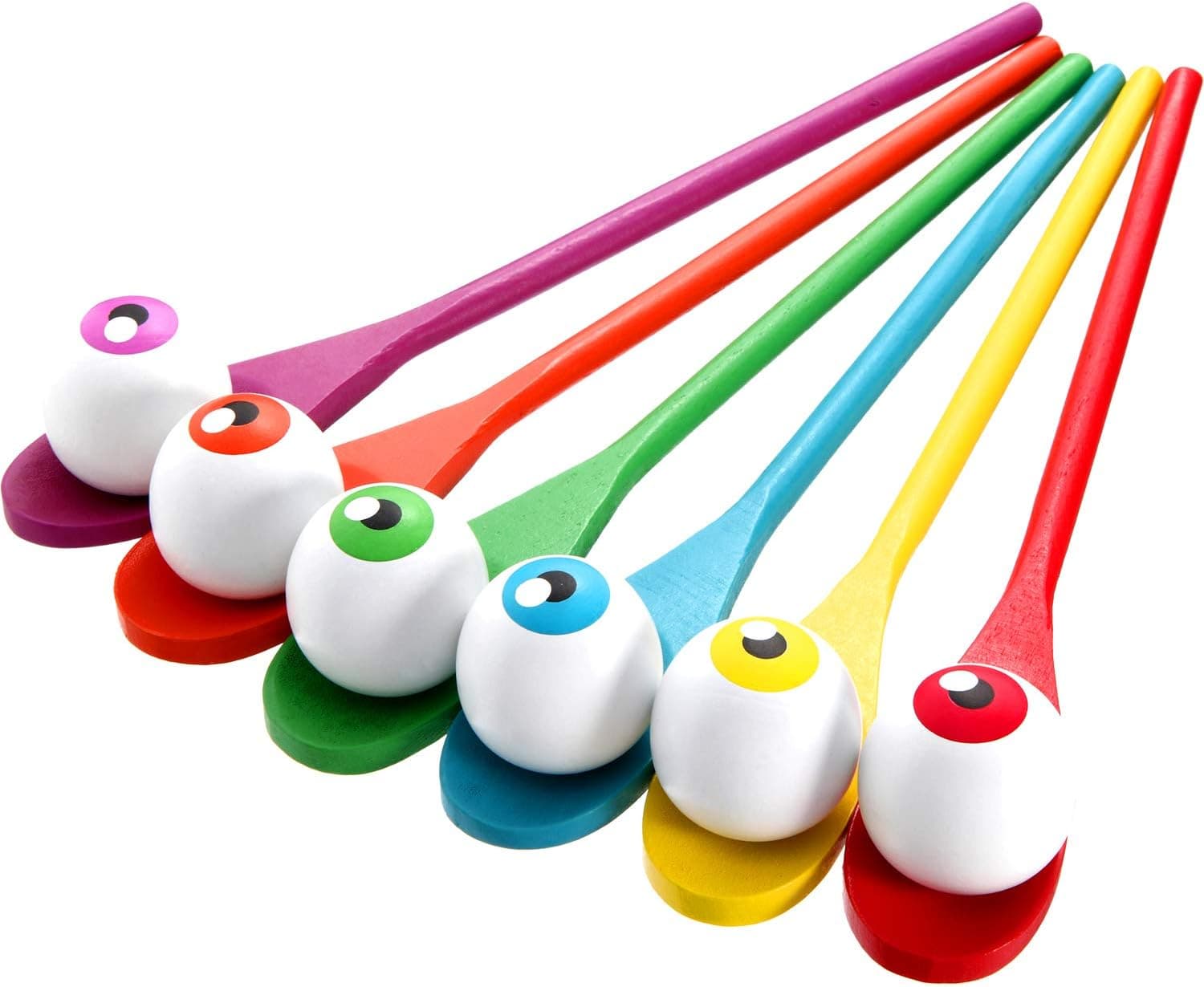 Easter Egg Spoon Race Game Set Halloween Toys Spoon Race Game Set Includes 6 Pieces Wooden Spoons Colorful and 6 Pieces Plastic Eyeballs for Party Favor Supplies & Classroom Activities