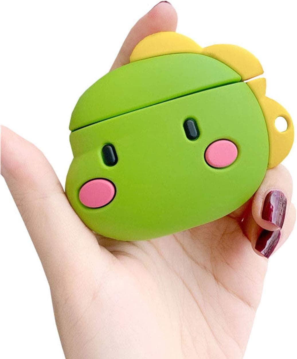 ICI-Rencontrer 3D Vivid Pink Cheeks Dinosaur Animals Airpods Case Kids Girls Women Cute AirPods Accessories Wireless Bluetooth Earphone Soft Silicone Shockproof Protector Decoration Green