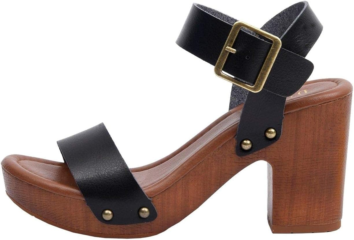 Dunes Women's Sydney Faux Wood Sandal +Memory Foam Insole & LiteSole Technology
