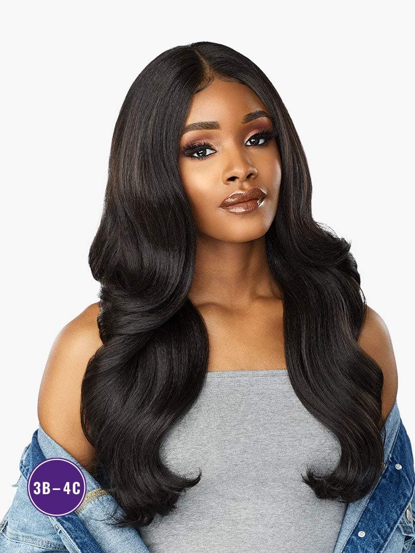 Sensationnel lace front wig - lace front edge angel face curls kinks & co ls3006 (1B)