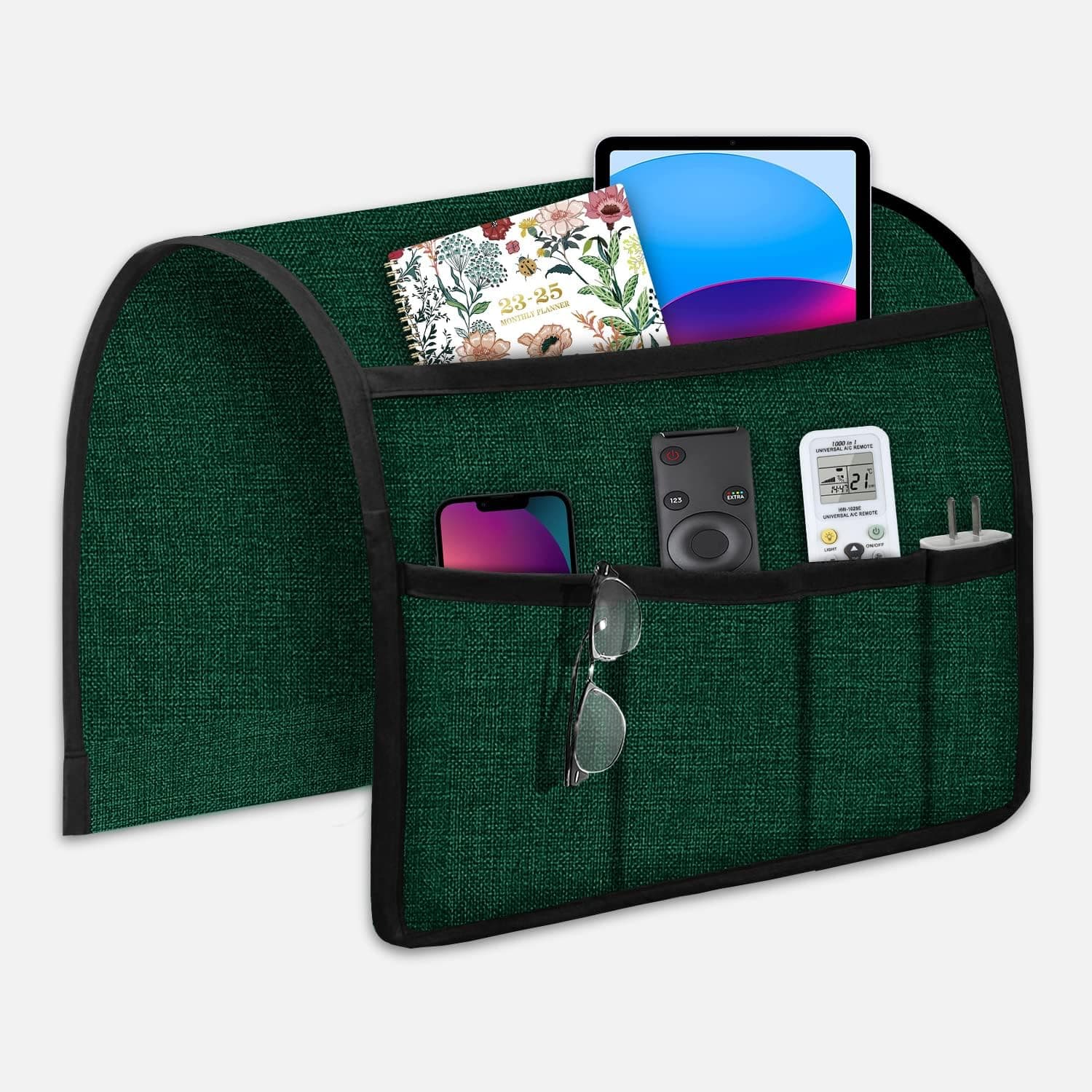 Joywell Sofa Armrest Organizer, Remote Control Holder for Recliner Couch, Arm Chair Caddy with 5 Pockets for Magazine, Tablet, Phone, iPad, Dark Green