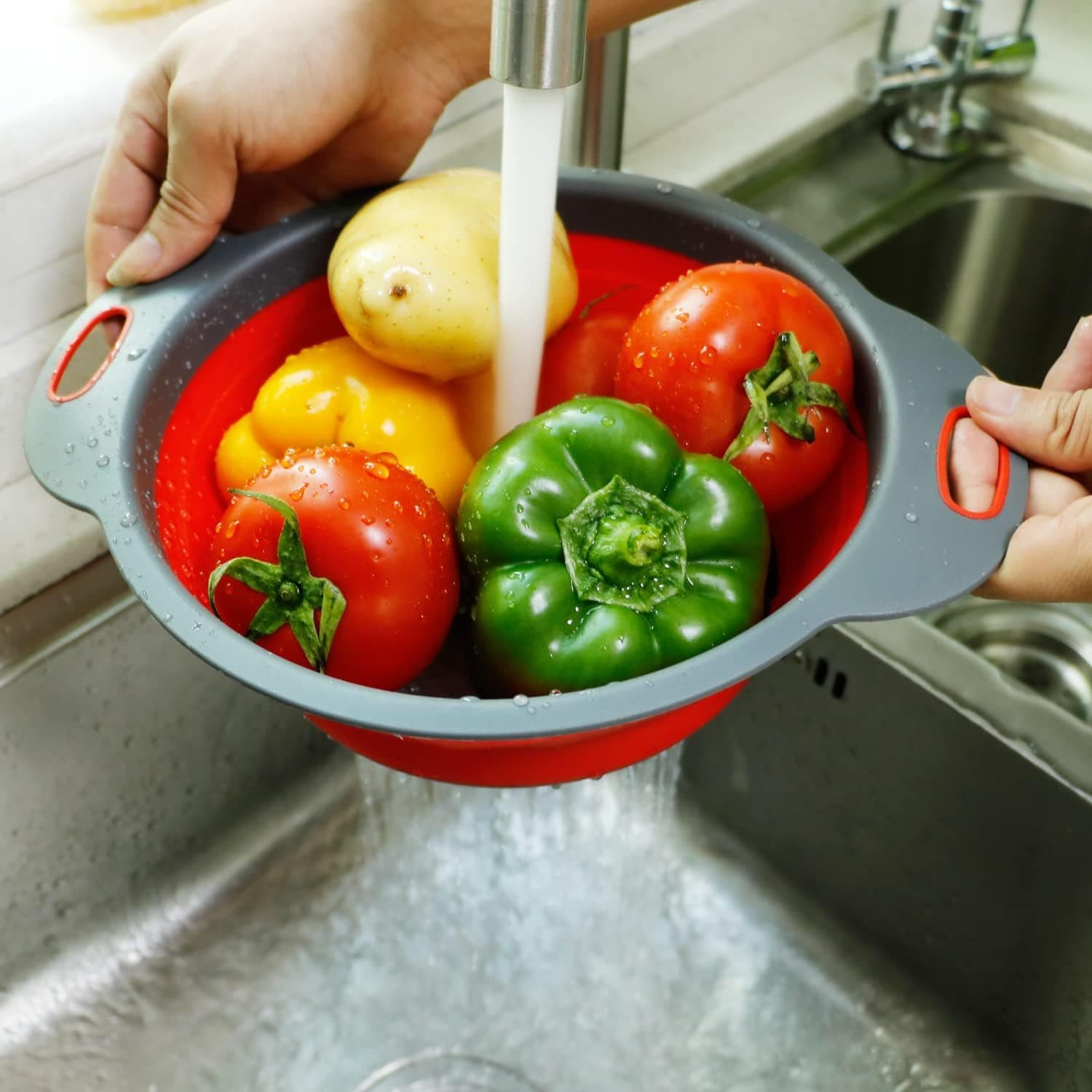 Huanlemai Red Silicone Kitchen Colander Set