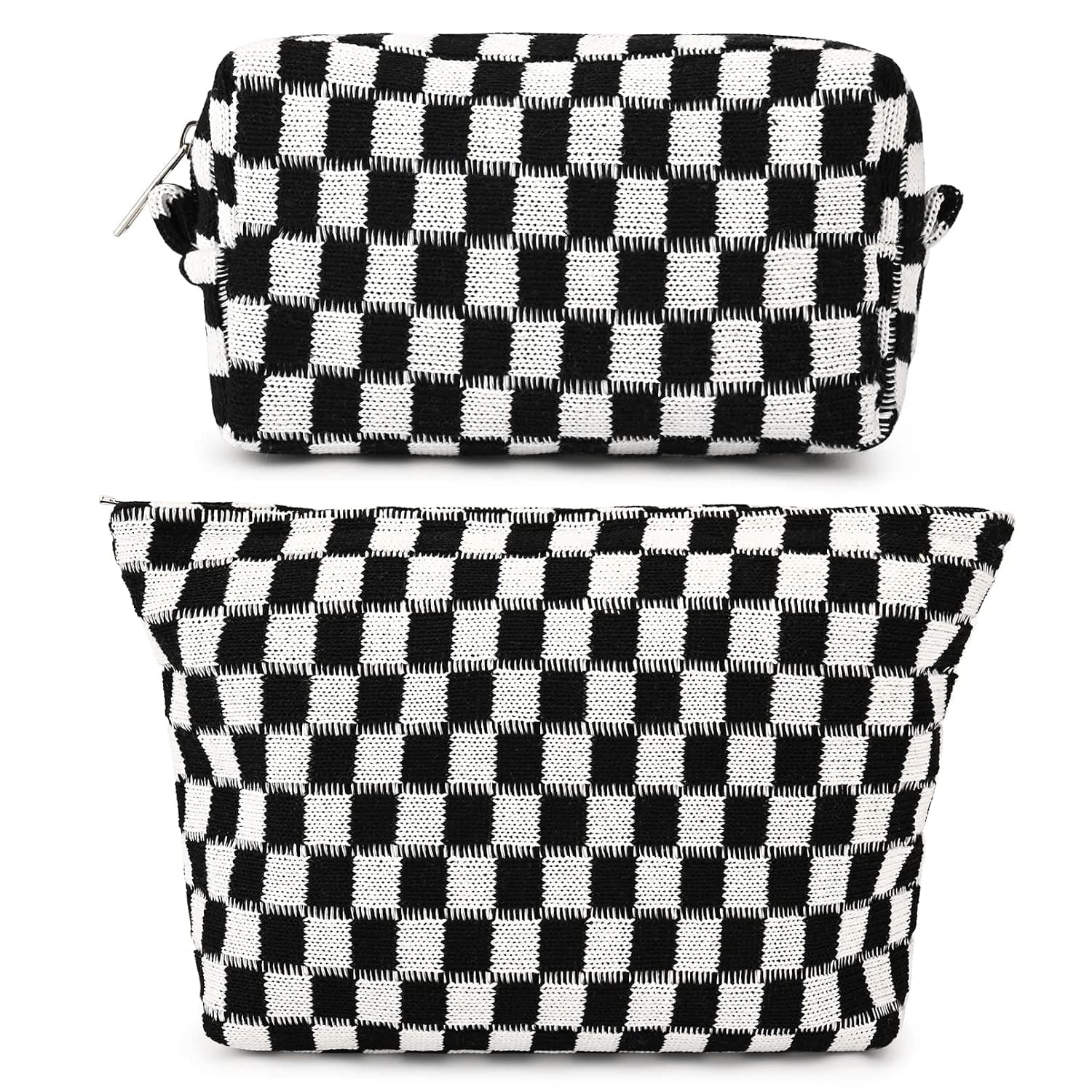 SOIDRAM 2 Pieces Makeup Bag Large Checkered Cosmetic Bag Black Capacity Canvas Travel Toiletry Bag Organizer Cute Makeup Brushes Aesthetic Accessories Storage Bag for Women