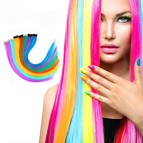 30PCS Colored Clip in Hair Extensions 22" Colorful Hair Extensions for Kids Rainbow Hair Extension Colorful Hair Extensions Multi-Colors Party Highlights Clip in Synthetic Hairpiece