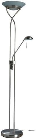 Satin Steel Finish Torchiere w/Gooseneck Reading Floor Lamp