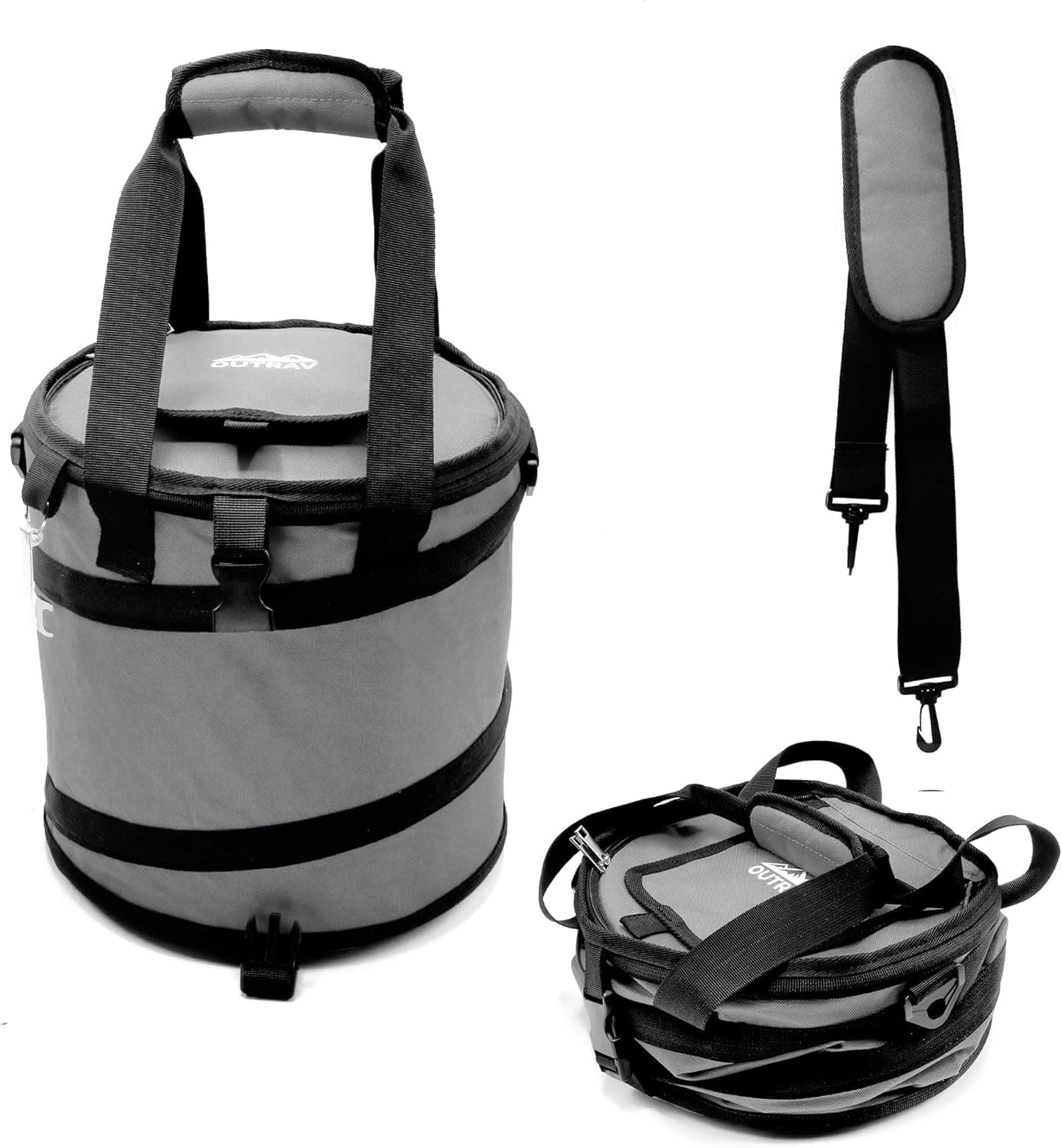 24 Can Pop Up Cooler Bag, Collapsible Insulated Tote with Shoulder Strap | Portable Heavy Duty Nylon Folding Ice Chest for Hiking, Camping, Travel, Picnic, BBQ | Window Flap & Bottle Opener (Grey)