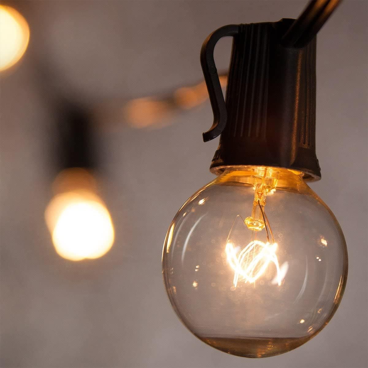 Wintergreen Lighting 15 Lights-15 Ft Clear G40 Outside Patio Lights on Black Wire– Backyard Globe Patio Lights – Glass Incandescent Patio Lights, E17 Base