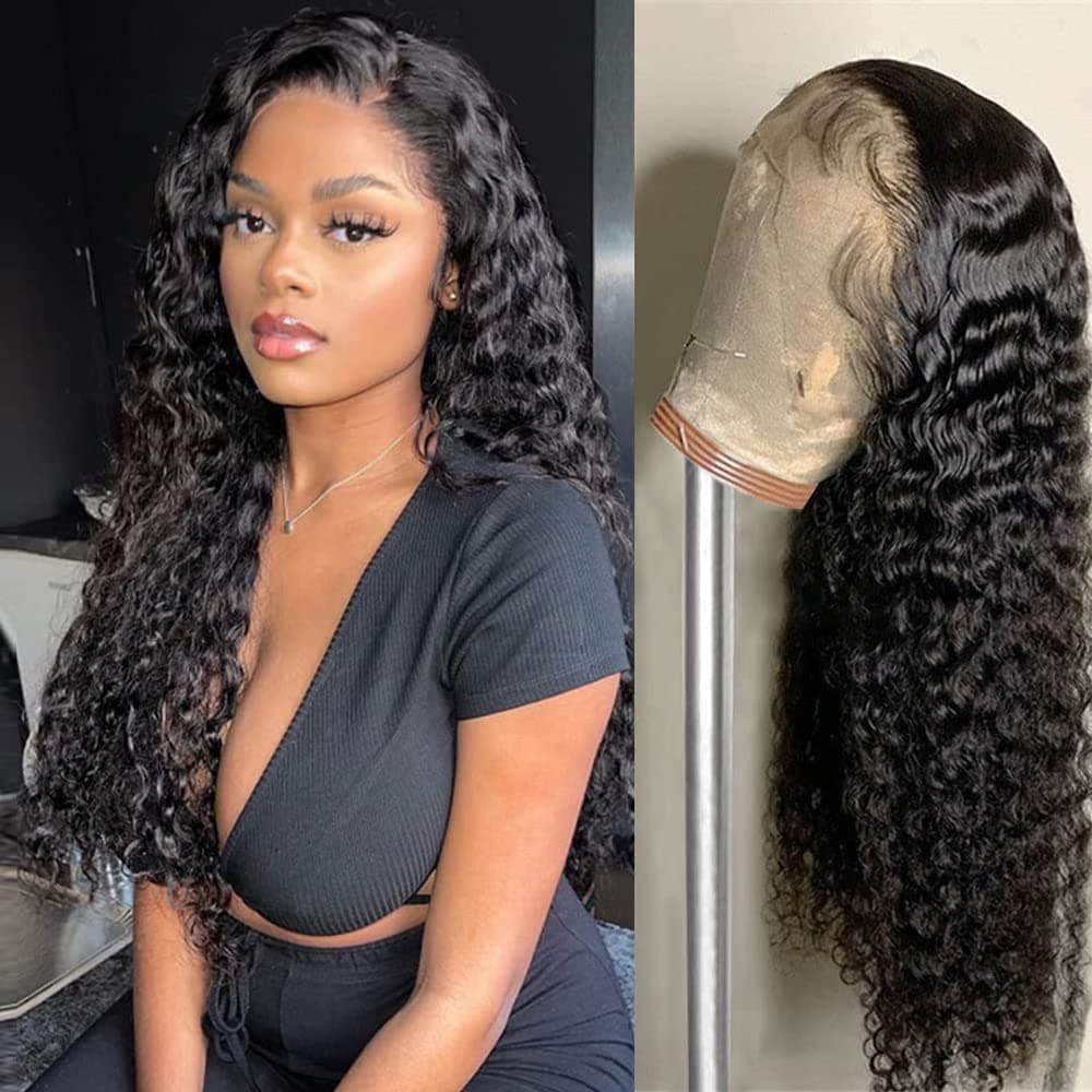 Dorosy Hair Transparent Lace 360 Lace Frontal Wigs Wet Wavy 180% Density for Women Natural Black Brazilian Remy Hair Curly Glueless Top Lace Wigs Pre Plucked with Baby Hair (18 inch with 180% density)