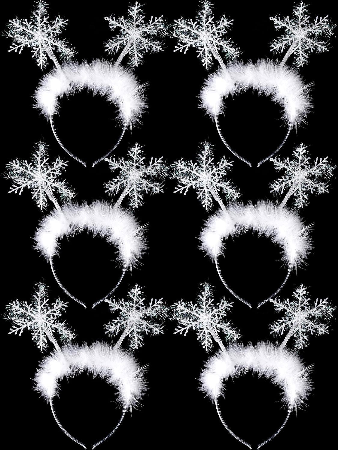 JOVITEC 6 Pack Christmas Glitter Snowflake Headbands Cute Holiday Boppers Costumes bands for Themed Party