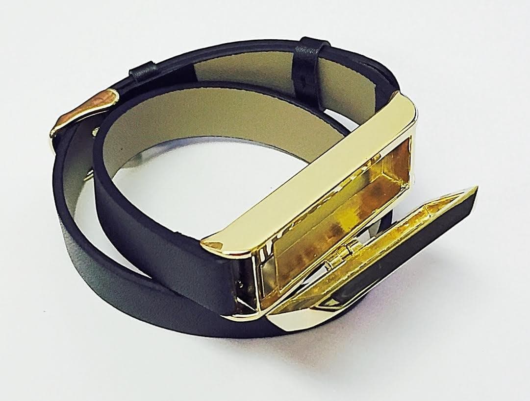 BSI New Flowers Design Gold Metal Jewelry Housing With Double Wrapped Black Leather Straps Replacement Bracelet For Fitbit Flex Activity Wristband Fitness Tracker