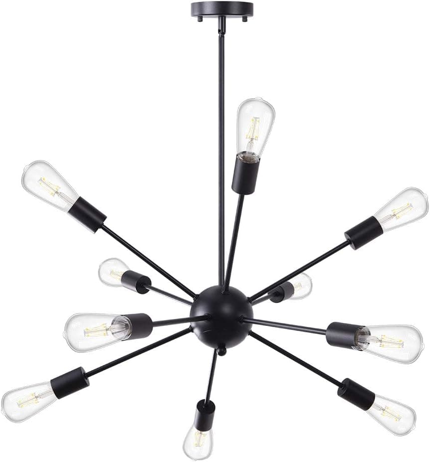 Wellmet Sputnik Chandeliers 10 Lights, Black Light Fixture Modern Mid Century Pendant Lighting Hanging Ceiling Light for Kitchen Island, Dining Room, Foyer