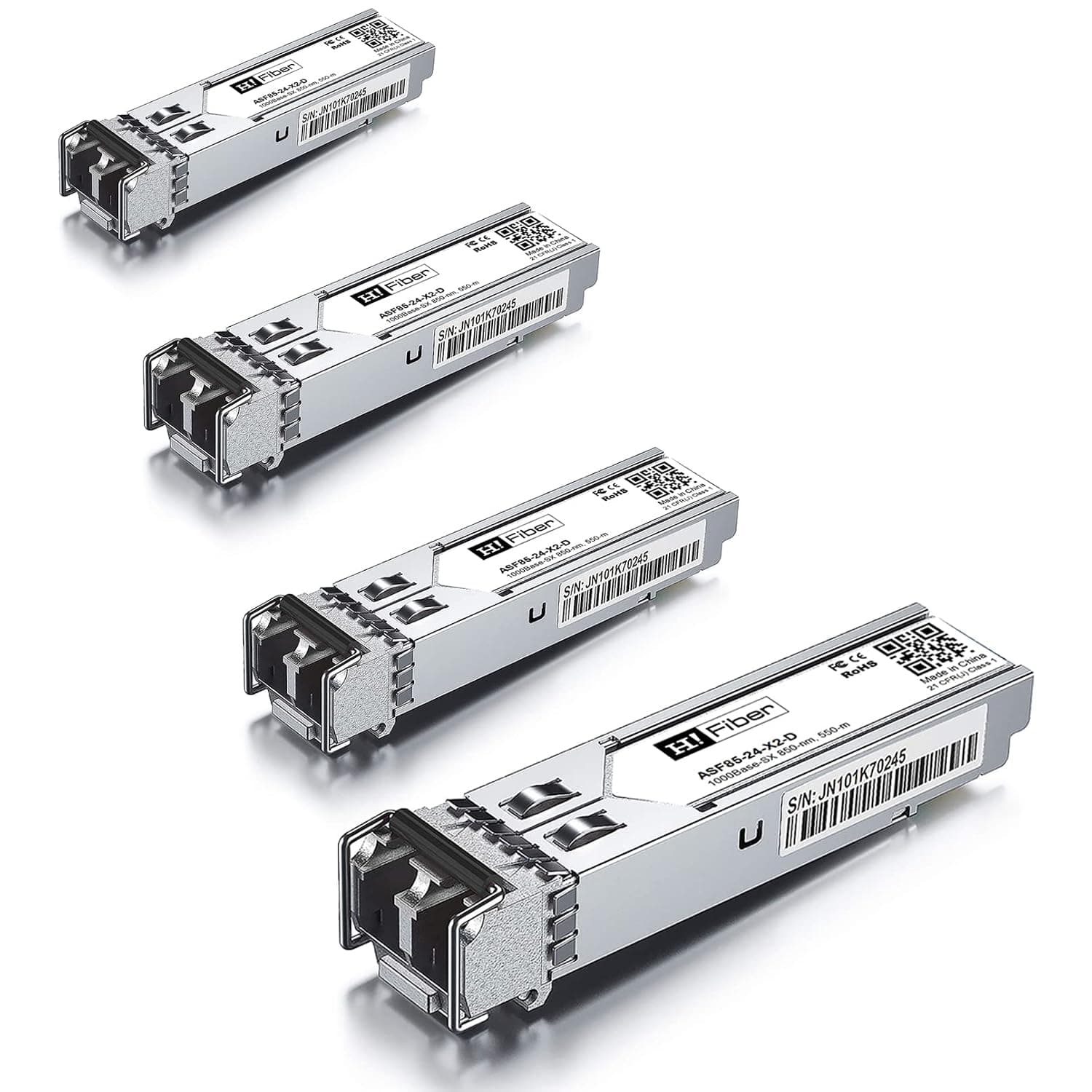 1.25G Multimode SFP LC Module, 1000Base-SX SFP Transceiver, MMF 850nm, 550m, DDM, for Cisco GLC-SX-MMD, Meraki, Ubiquiti UniFi UF-MM-1G, TP-Link, Fortinet, Intel, Netgear, Mikrotik and More, 4 Pack