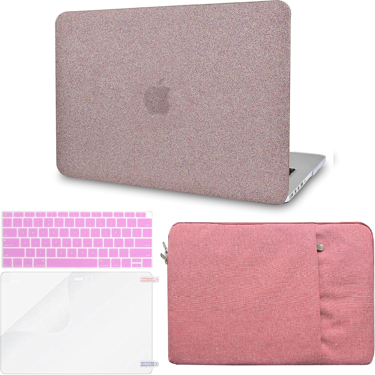 KECC Compatible with MacBook Pro 13 inch Case 2016-2020 Release A2159 A1989 A1706 A1708 Touch Bar Plastic Hard Shell + Keyboard Cover + Sleeve + Screen Protector (Baby Pink Sparkling)