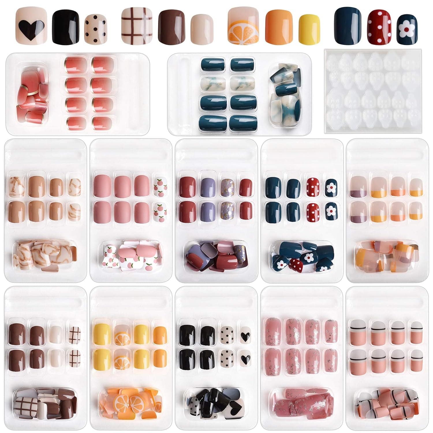 288 Pieces Short False Nails EBANKU Full Cover Press on Fake Nail Tips Square Acrylic Fake Nail Colorful Artificial False Nail with Nail Adhesive Tabs for Women Girls Nail Art Salon Decoration