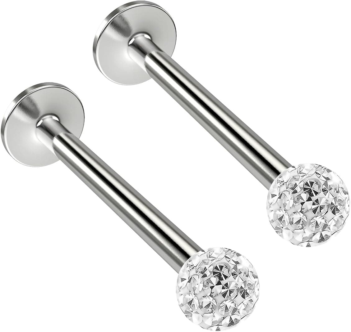 2pc 16g Crystal Labret Lip Studs crystal Cluster Earrings 8mm 5/16 Ring 3mm Sealed Ferido Ball