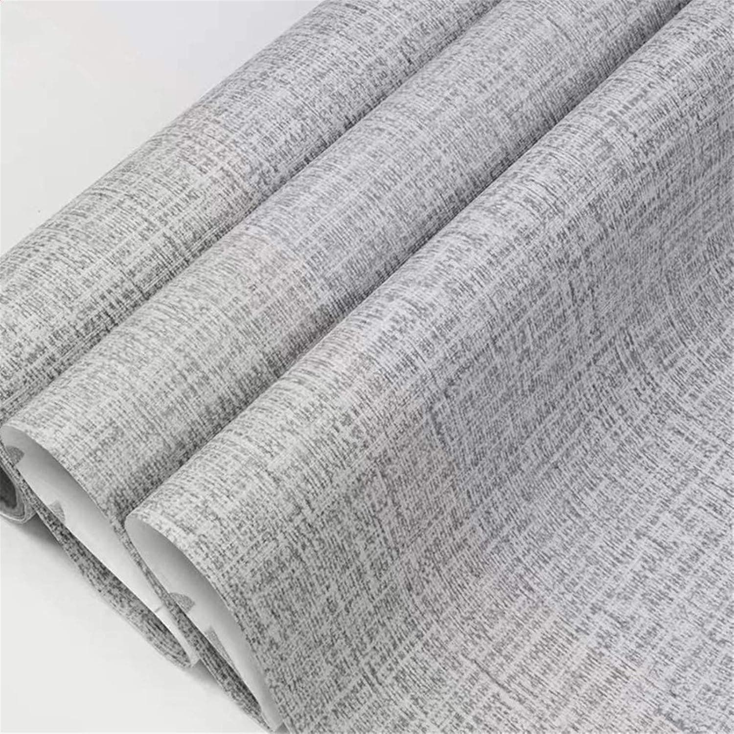 Yancorp 197" Gray Textured Fabric Wallpaper Faux Grasscloth Grey Peel and Stick Wallpaper Self-Adhesive Wallpaper Linen Removable Wallpaper Cabinets Counter Top Liners