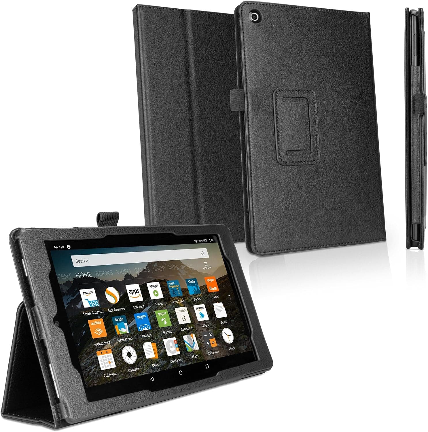 Amazon Fire HD 8 Case, BoxWave [Folio Stand Case] Synthetic Leather Cover with Viewing Stand for Amazon Fire HD 8 - Nero Black
