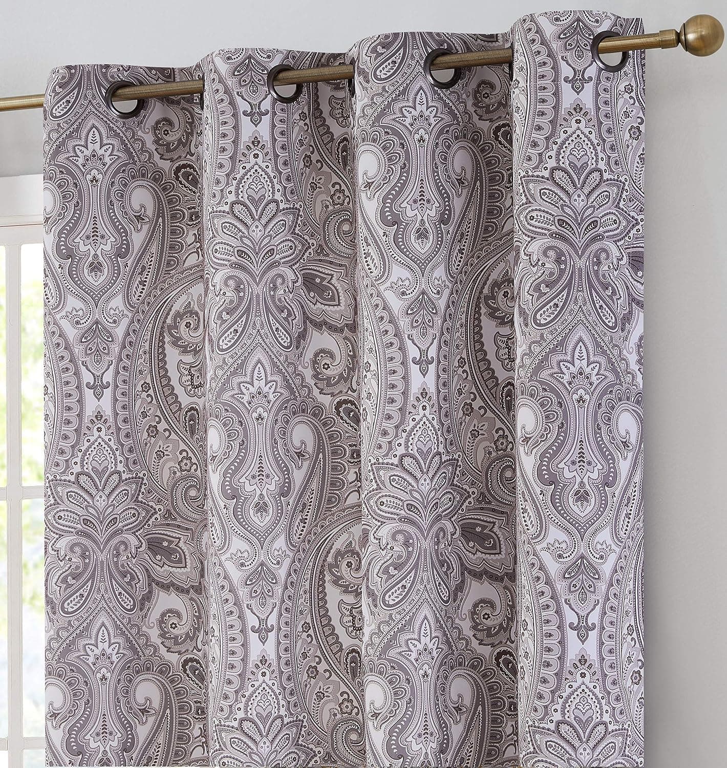 HLC.ME Paris Paisley Decorative Print Damask Pattern Thermal Insulated Blackout Energy Savings Room Darkening Soundproof Grommet Window Curtain Panels for Bedroom, Set of 2 (50 x 72 Long, Taupe)