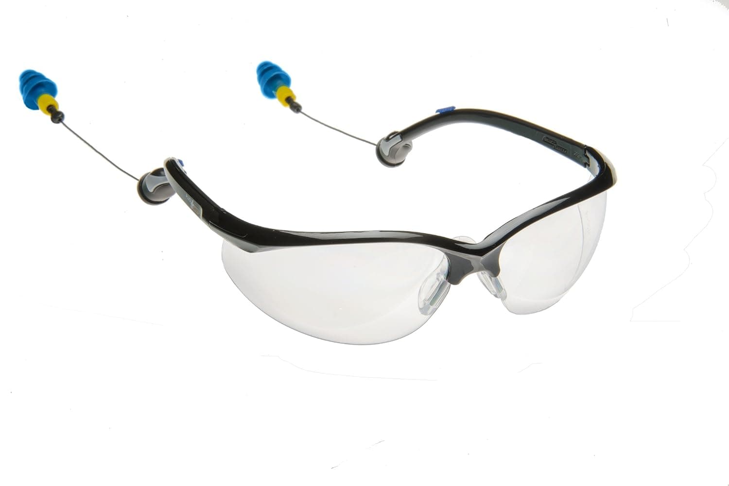 PlugsSafety PTXGLS2A Shooting Glasses with Retractable Earplugs, Clear Lens