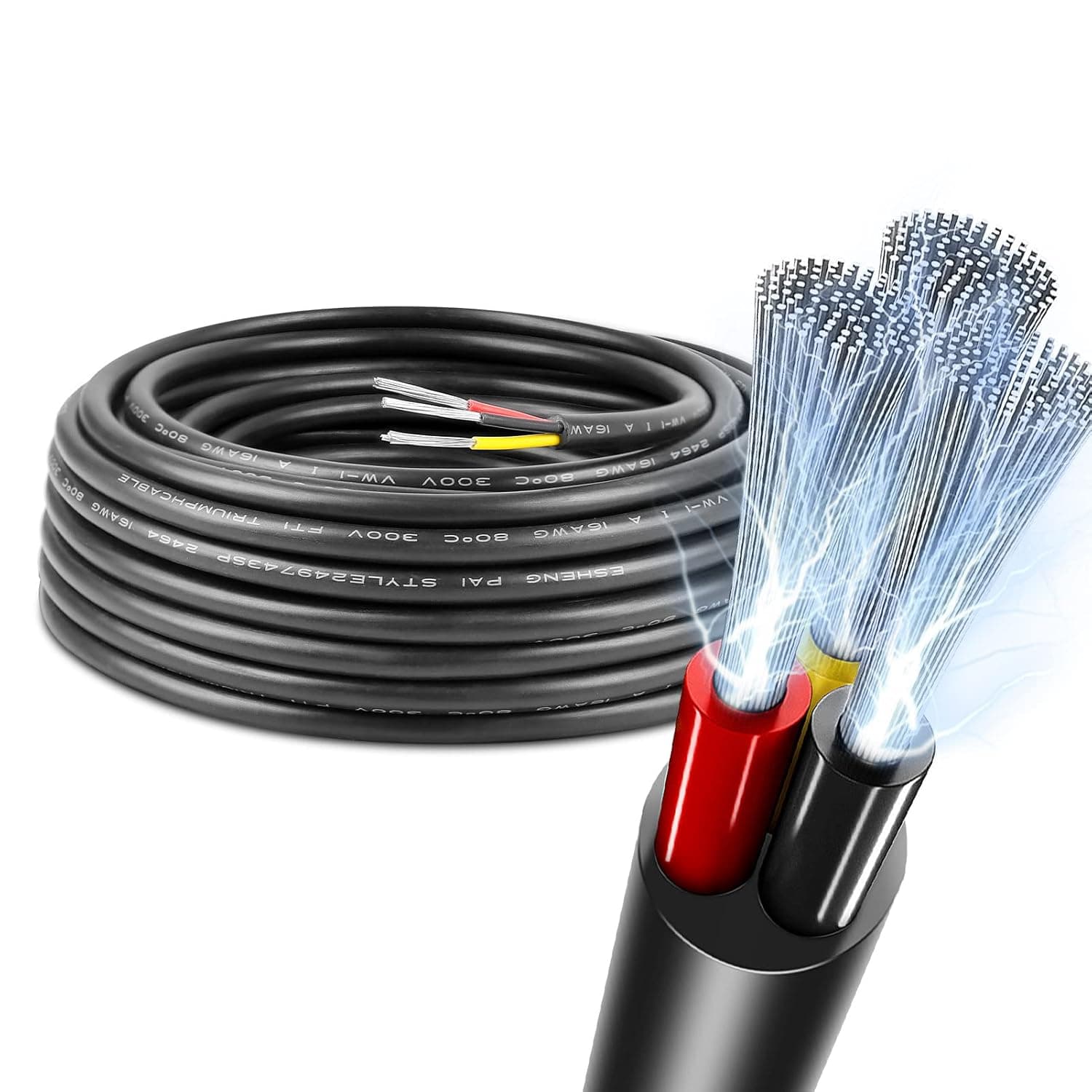 RESHAKE 18 Gauge 3 Conductor Stranded Electrical Wire, 49.2FT Low Voltage 18-3 Tinned Copper 3 Wire Cable, 18 AWG 0.8mm² Flexible Extension Cord for Automotive, LED Strips Lighting, Outdoor Waterproof