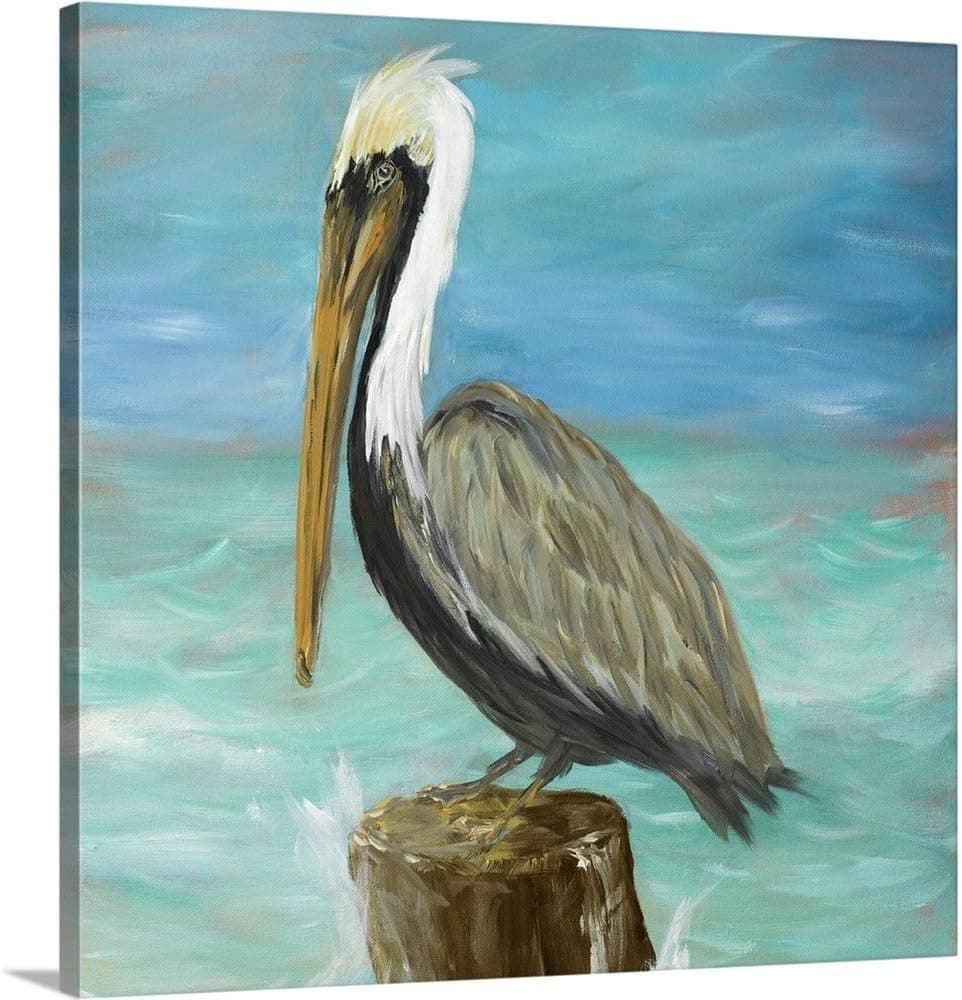 Pelicans on Post I Canvas Wall Art Print, 36"x36"x1.25"