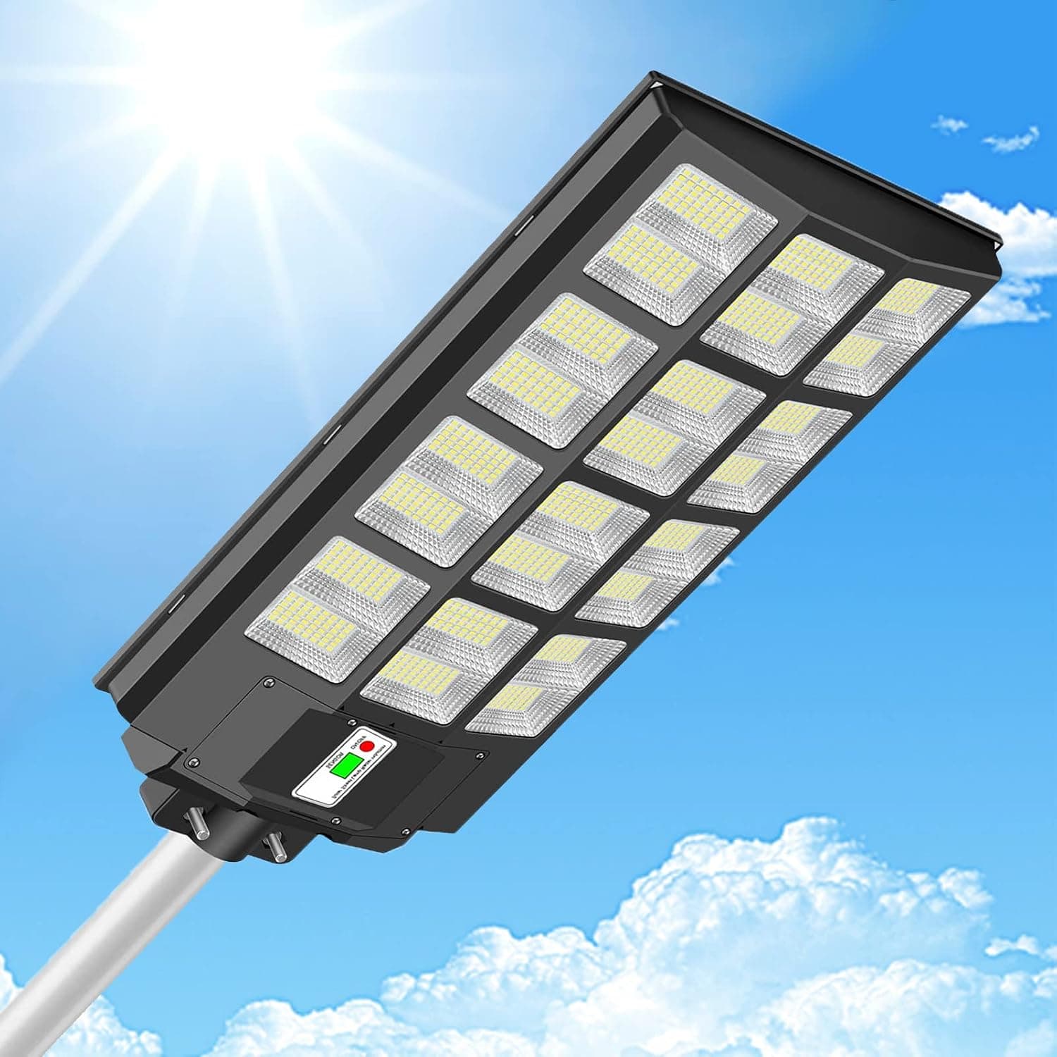 GUOER 1200W LED Solar Street Light Motion Sensor, IP66 Waterproof Solar Security Flood Lights Outdoor with Remote Control, Dusk to Dawn Solar Lights Lamp for Garden Yard Parking Lot (1200W)