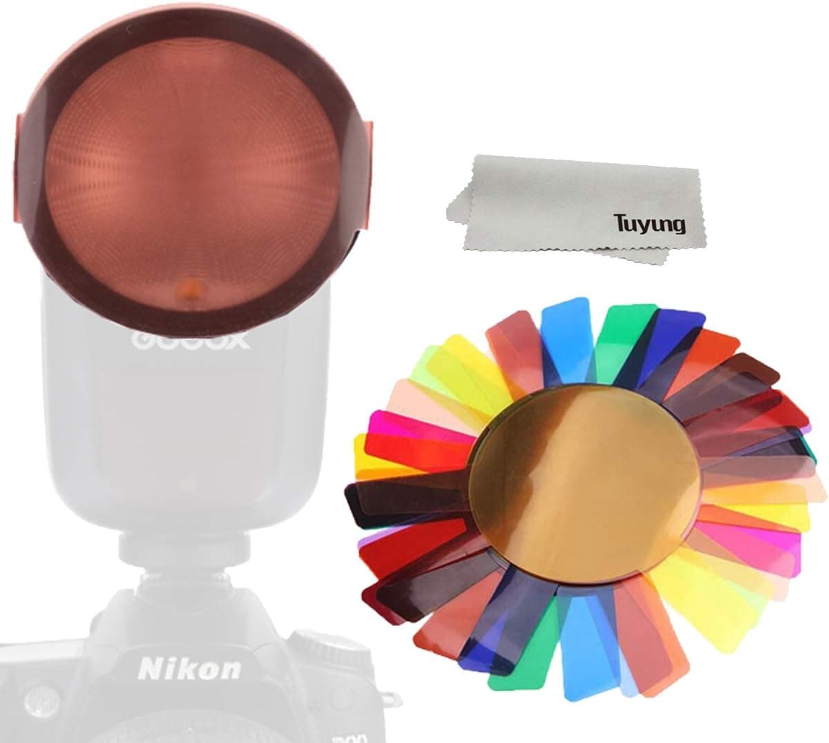 TUYUNG 20pcs Color Correction Gel Light Filter - Transparent Color Lighting Gel Filter Plastic Sheets Compatible with GODOX V1 Series and H200R, Profoto A1X and Other Round top Flash Lamps