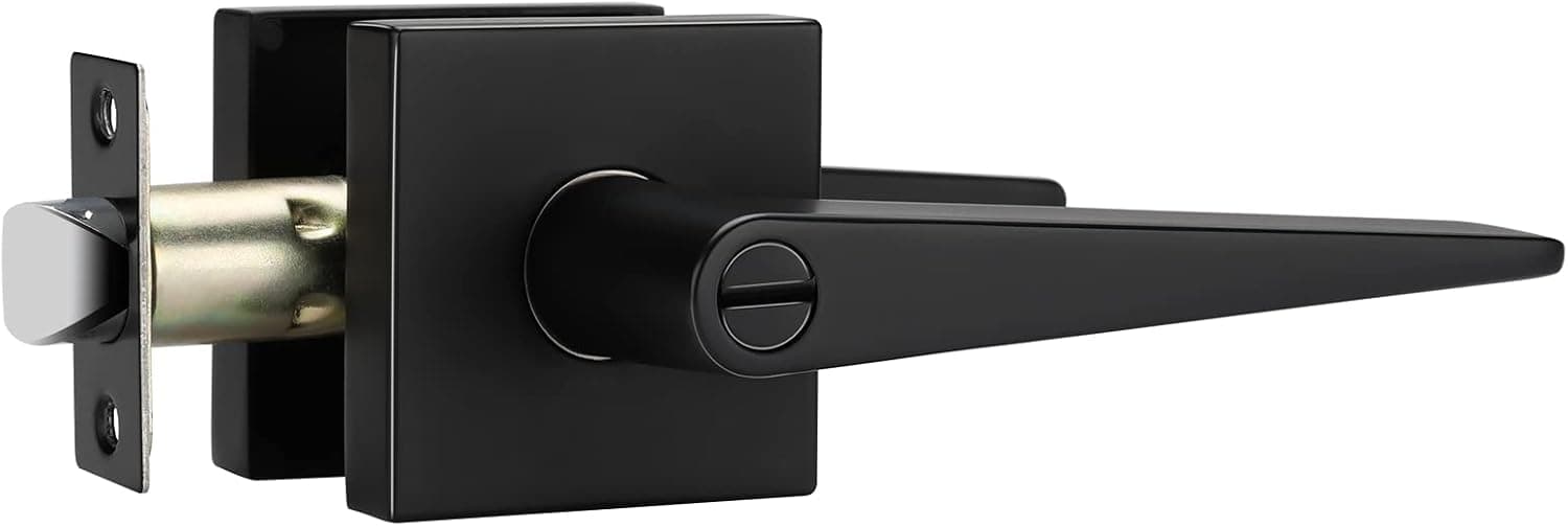 goldenwarm Black Interior Door Dandles, Matte Black Door Handle Interior, Black Privacy Lever Door Handle, Heavy Duty Interior Door Levers, Contemporary Square Black Bathroom Door Handles(1 Pack)