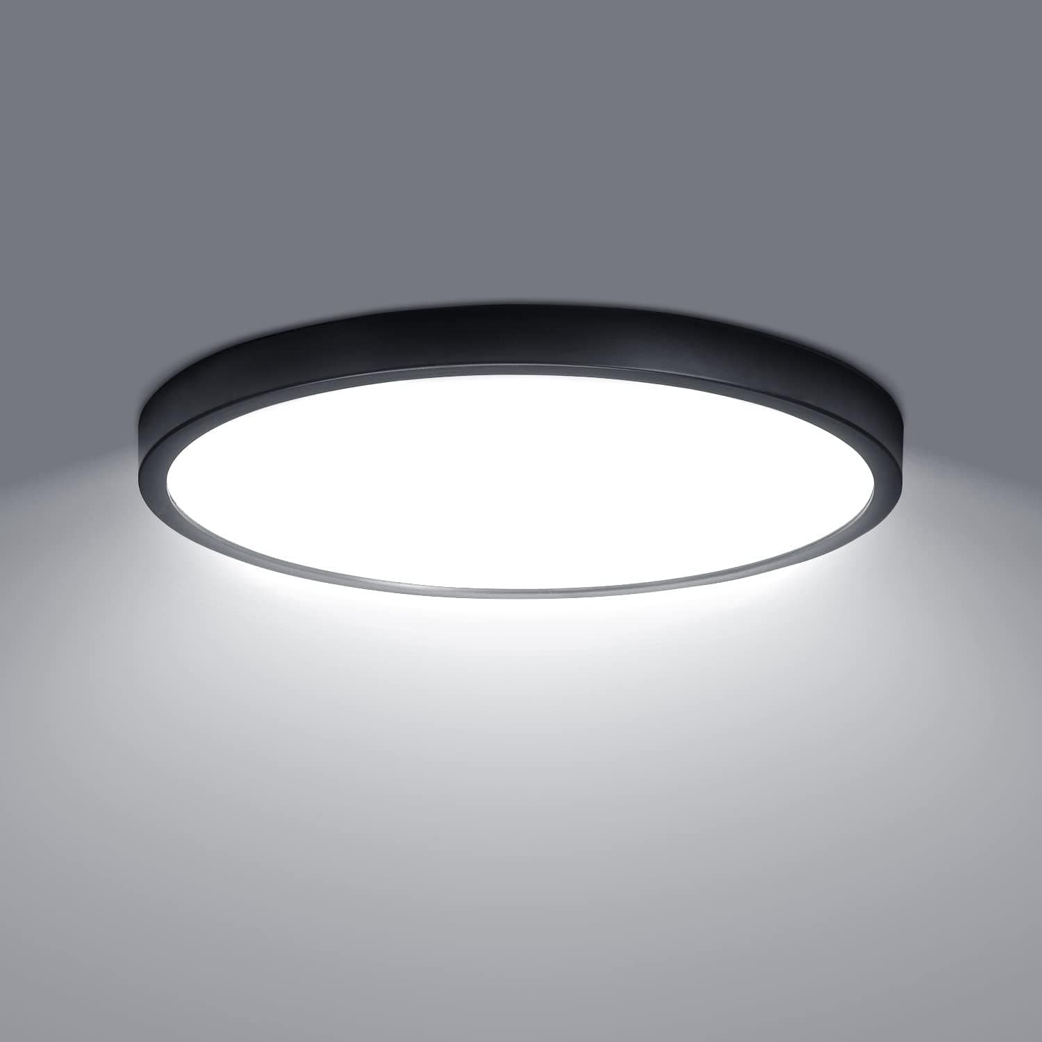 Spideng LED Flush Mount Ceiling Light, 28W 6500K, 12 inch Round Black, Ultra Thin Lighting Fixture Ceiling Lamp for Kitchen, Bathroom, Closet, Hallway, Stairwell