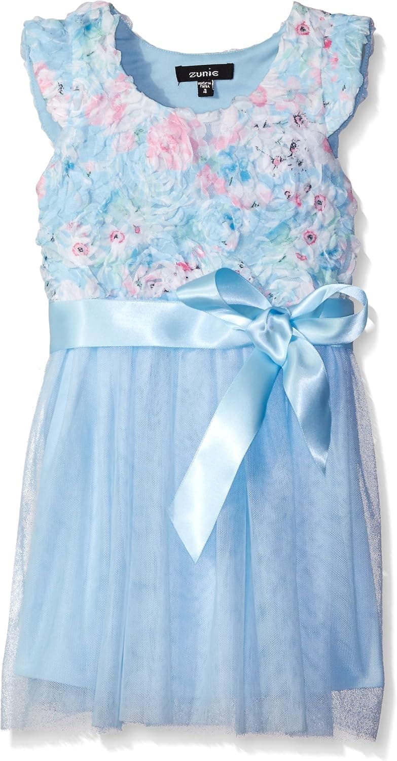 Zunie Girls' Capsleeve Floral Soutache Bodice Dress