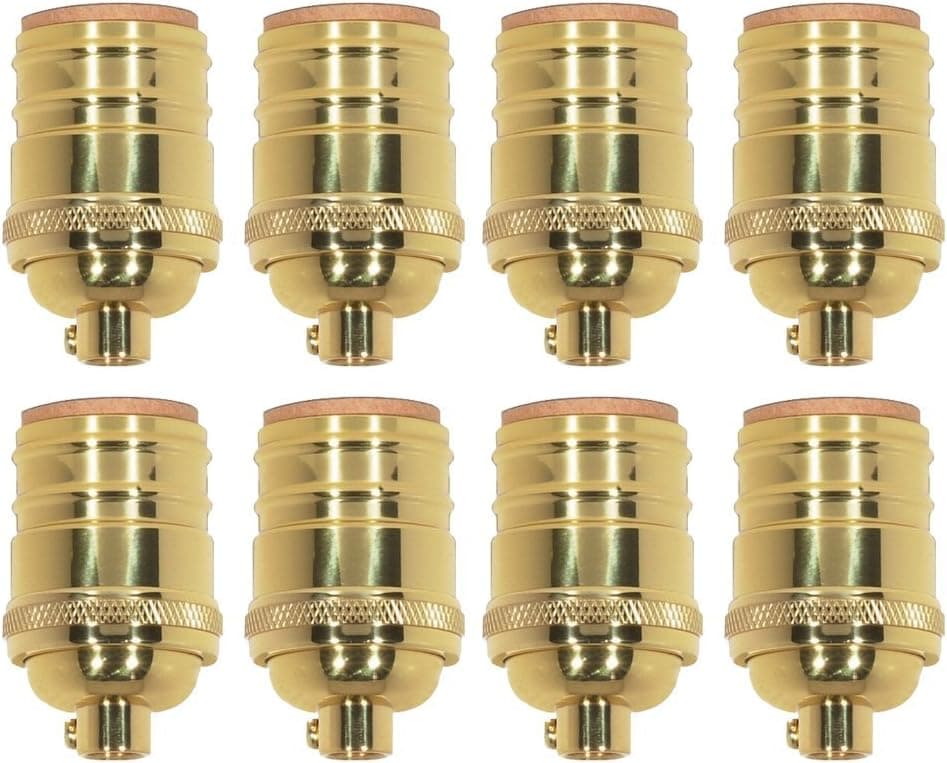 AAF Keyless Light Socket, Polished Solid Brass Finish, Medium Base With Screw Set, Pack of 8