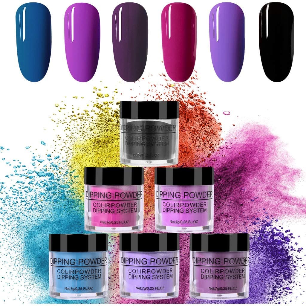 Dip Powder Nail Starter Kit Acrylic Dipping System 6PCS Nails Dip Powder Without Lamp Cure Natural Dry Nail Art Powder Nail Art Mirror Effect 7g / Pot