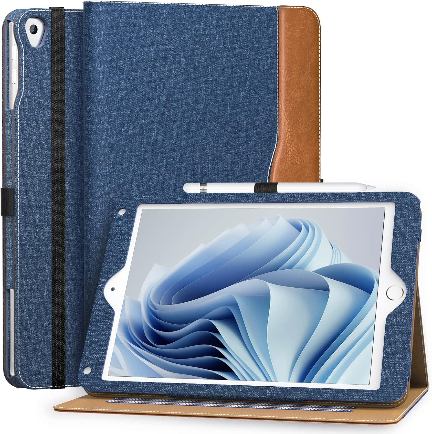 MoKo Case for iPad 9.7 2018/2017 / iPad Air 2 / iPad Air 1 / iPad Pro 9.7 2016, Lightweight Shockproof Protective Cover with Auto Sleep/Wake for iPad 6th / 5th Generation, Blue/Brown
