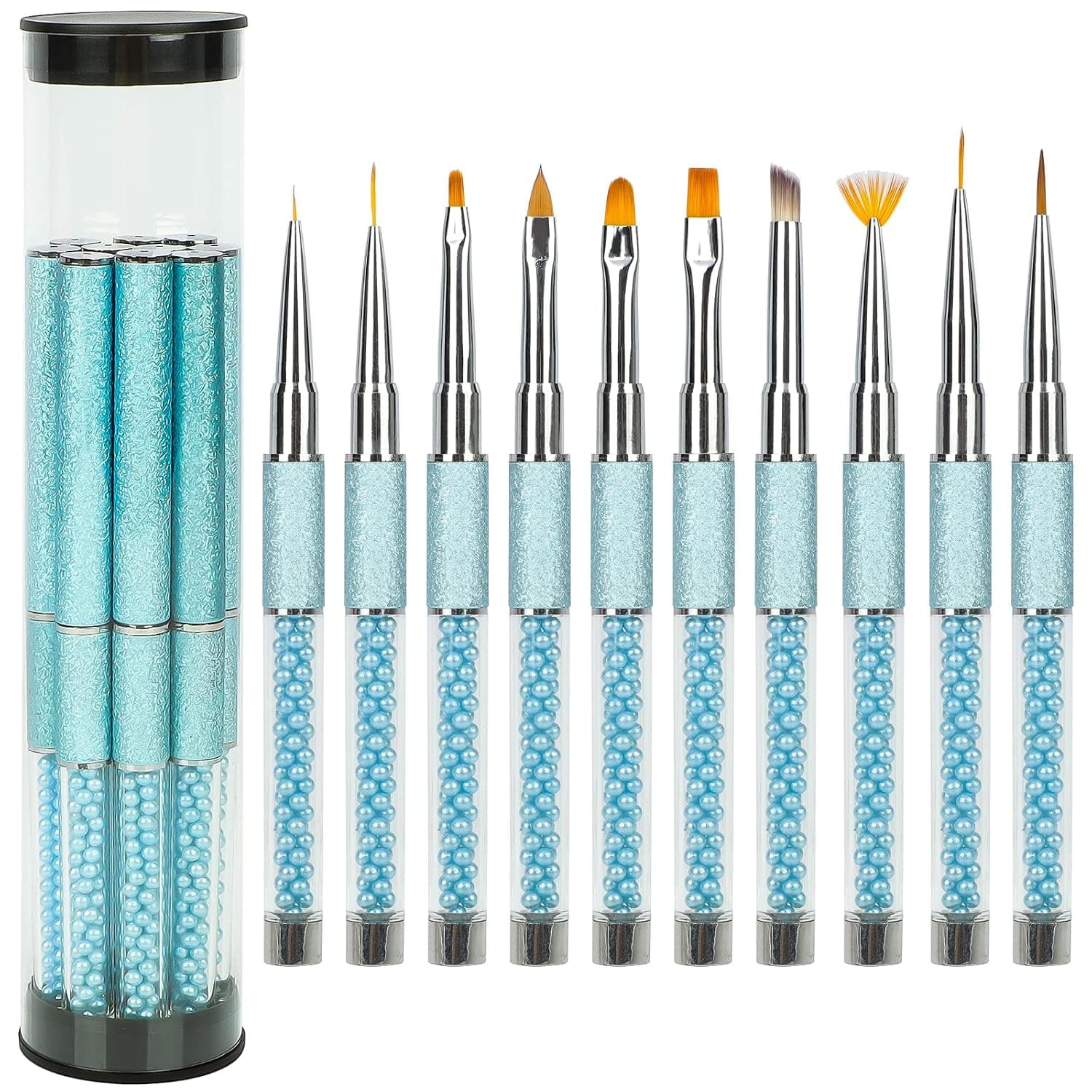 VIPITH Acrylic Nail Art Brushes,10 PCS Nail Art Point Drill Drawing Pens Nail Gel Polish Painting Art Design Brush Pen Set Diamond Acrylic Handle,Nail Dotting Pen for Salon DIY Manicure