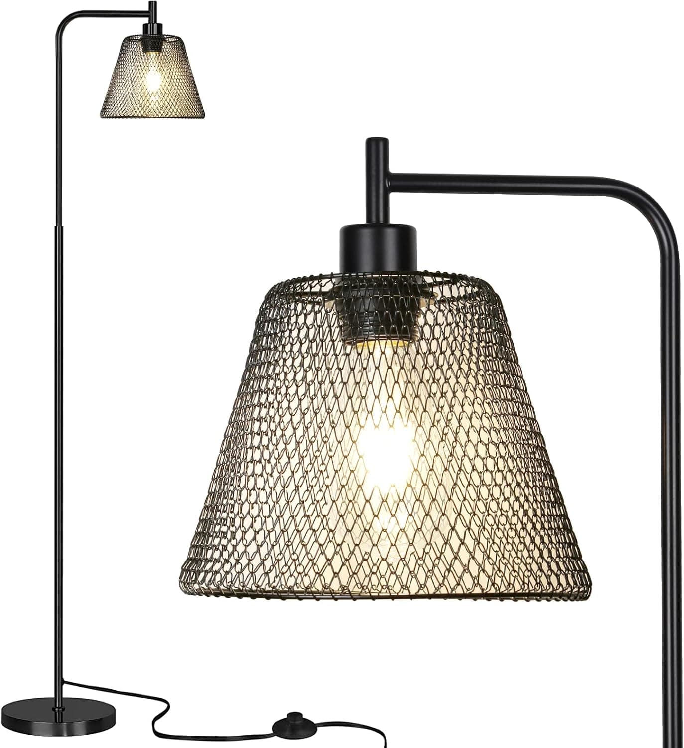 Feohak Industrial Floor Lamp, Standing Lamp with Hanging Iron Mesh Lamp Shade Whole Metal Farmhouse Floor Lamp with Foot Switch,68 inch Tall Modern Rustic Floor Lamps for Living Room Bedroom, Black