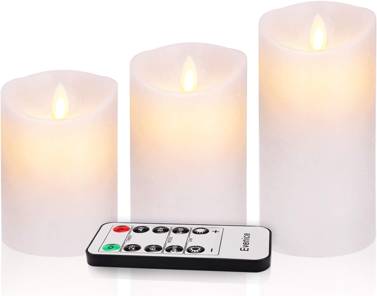 Flameless Candles Battery Operated Candles Flickering Light Pillar Real Smooth Wax with Timer and 10-Key Remote for Wedding Set of 3 (3 Pack Ivoy White, Wave Top)