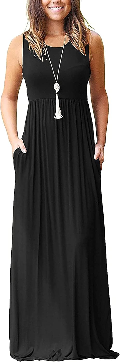 AUSELILY Women's Summer Sleeveless Loose Maxi Dress Casual Long Dress with Pockets