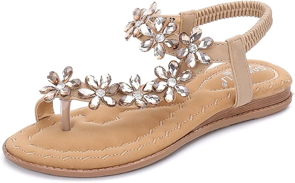 Meehine Women's Elastic Sparkle Flip Flops Summer Beach Thong Flat Sandals Shoes