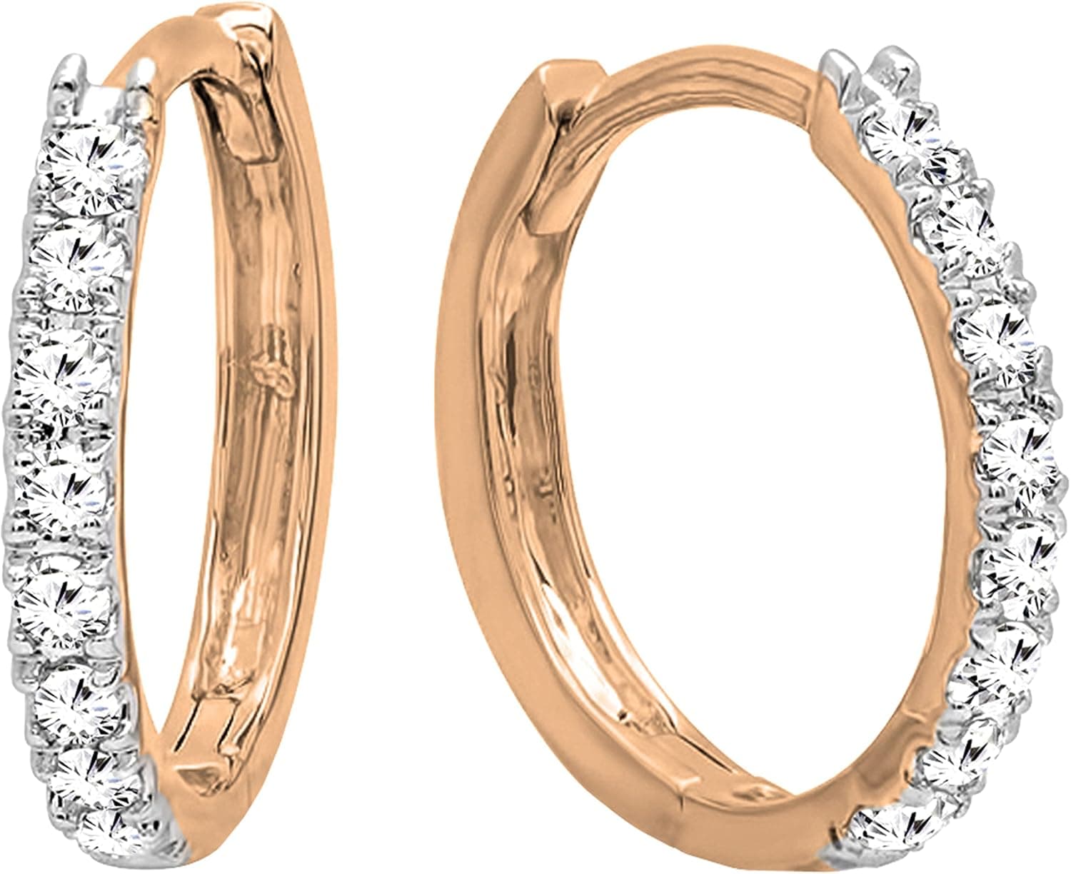 Dazzlingrock Collection 14K Gold Round White Diamond Ladies Huggies Hoop Earrings