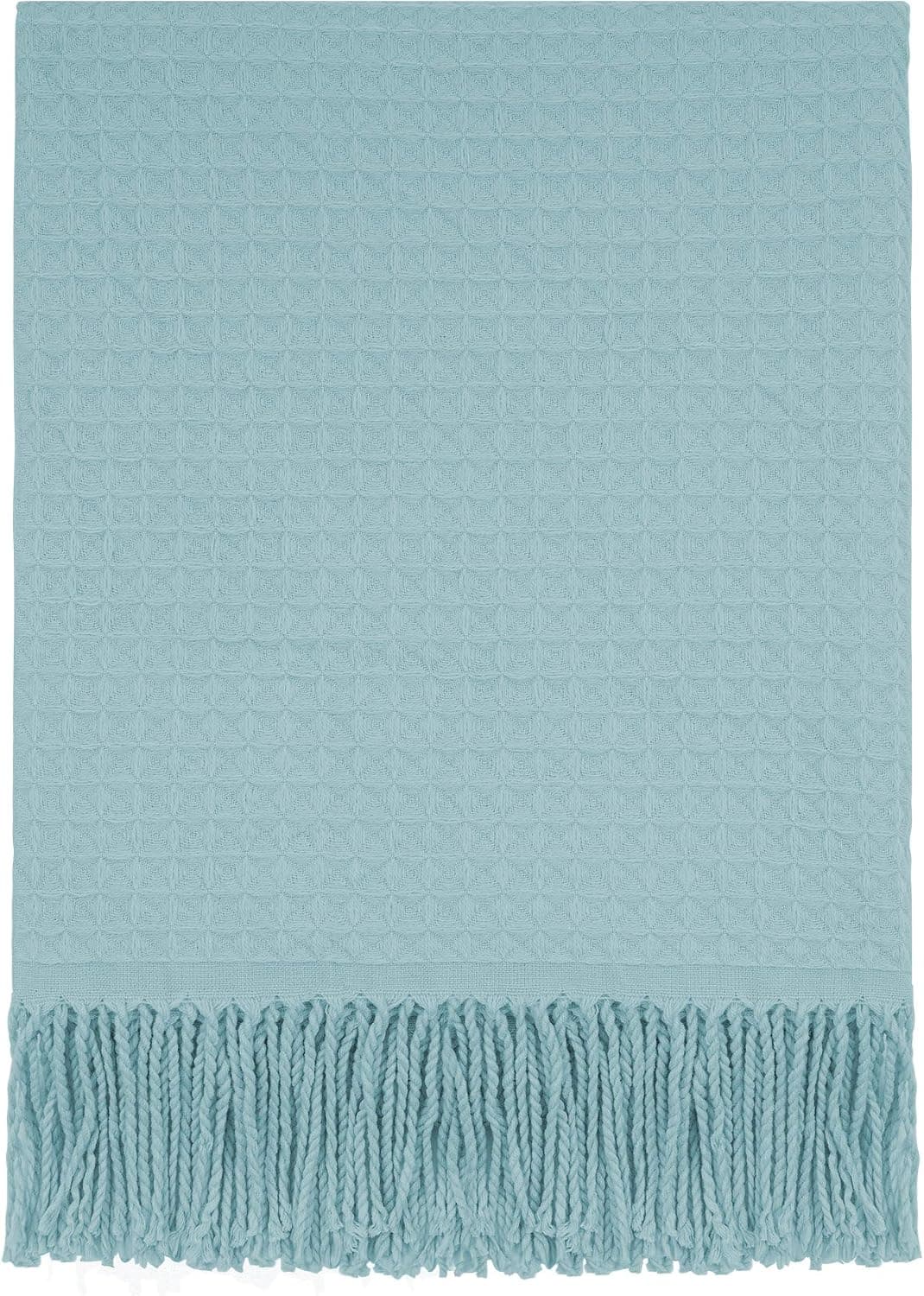 Evergrace Waffle Throw Blanket 60 x 50 Lightweight Soft Cozy Fringe Throw Blanket for Bed Sofa Couch (Waffle-sage)