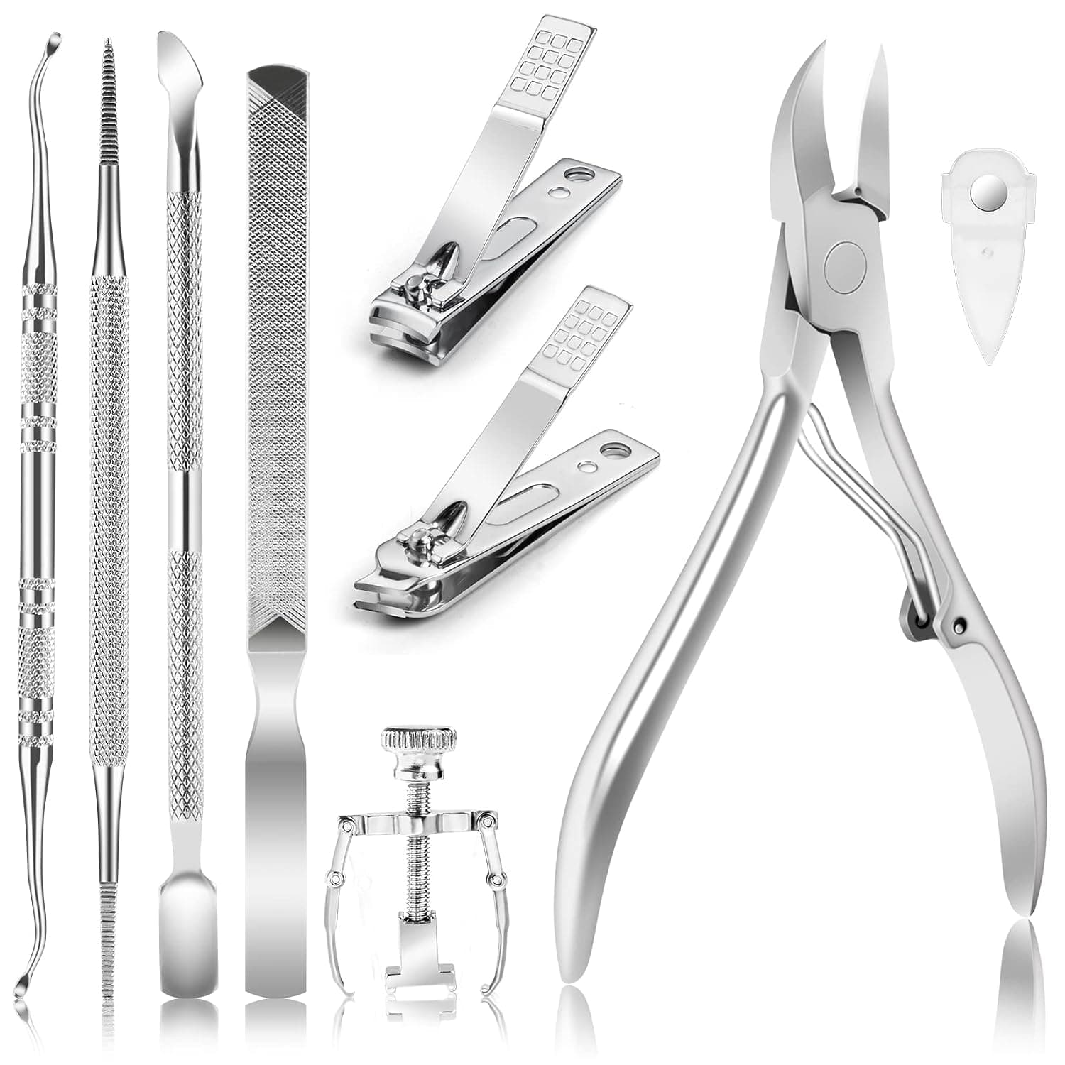 JTIEO 9PCS Toenail Clippers Toe Nail Clippers Podiatrist Toenail Clippers Toenail Clippers for Thick Nails Toe Nail Kit Stainless Steel Toenail Clipper Ingrown Toenail Tool Toe Nail Kit (Silver)