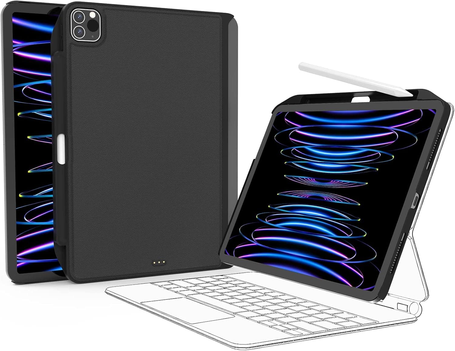 SwitchEasy CoverBuddy 12.9" iPad Pro Case 2021-2022 with Pencil Holder (5-6 Gen) - Compatible with Magic Keyboard, Smart Keyboard Folio (Keyboard, Stand & Trackpad are Not Included) - Leather Black