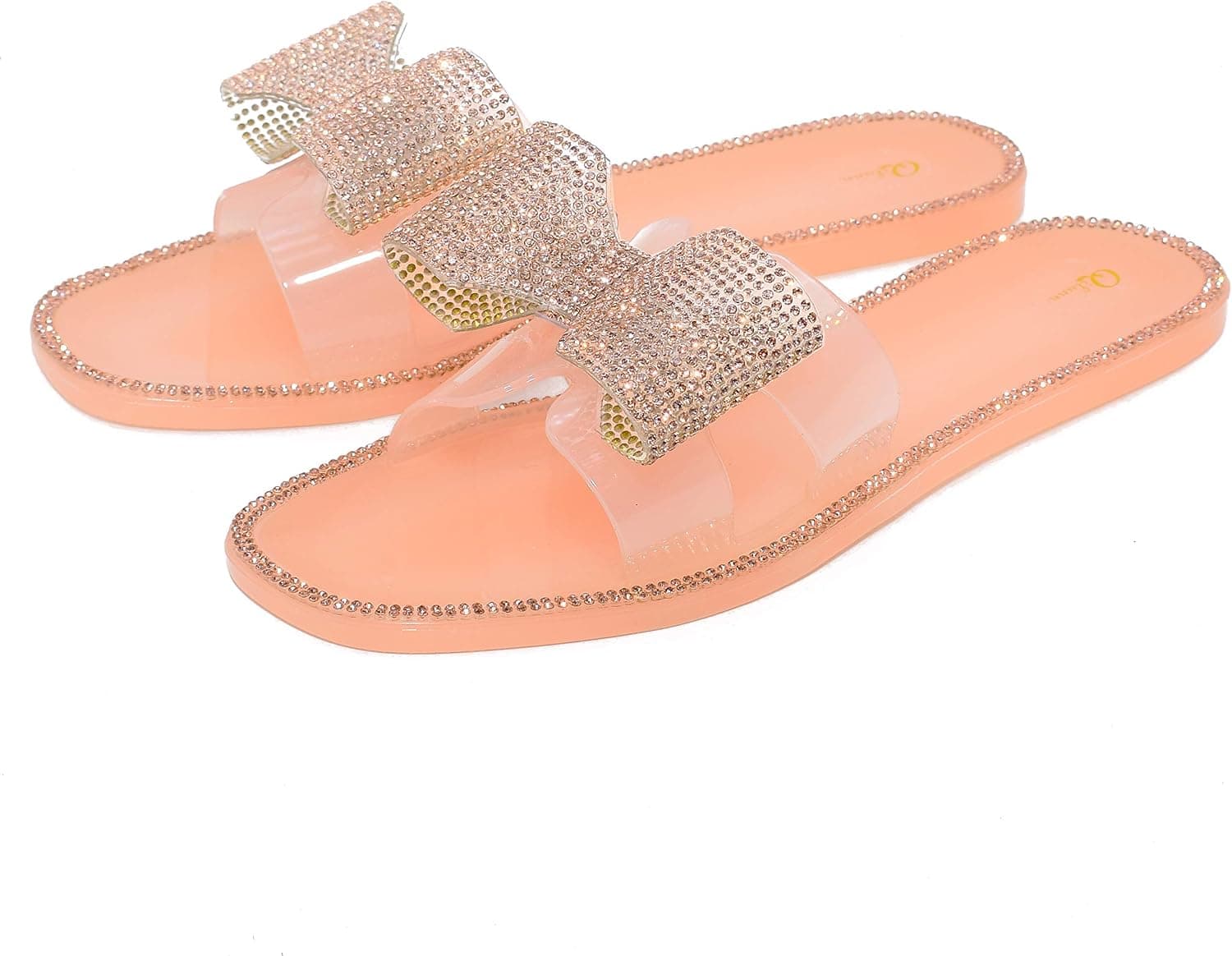 Qilunn Women Rhinestone Bow Jelly Sandals Glitter Bling Slides Summer Beach Slippers