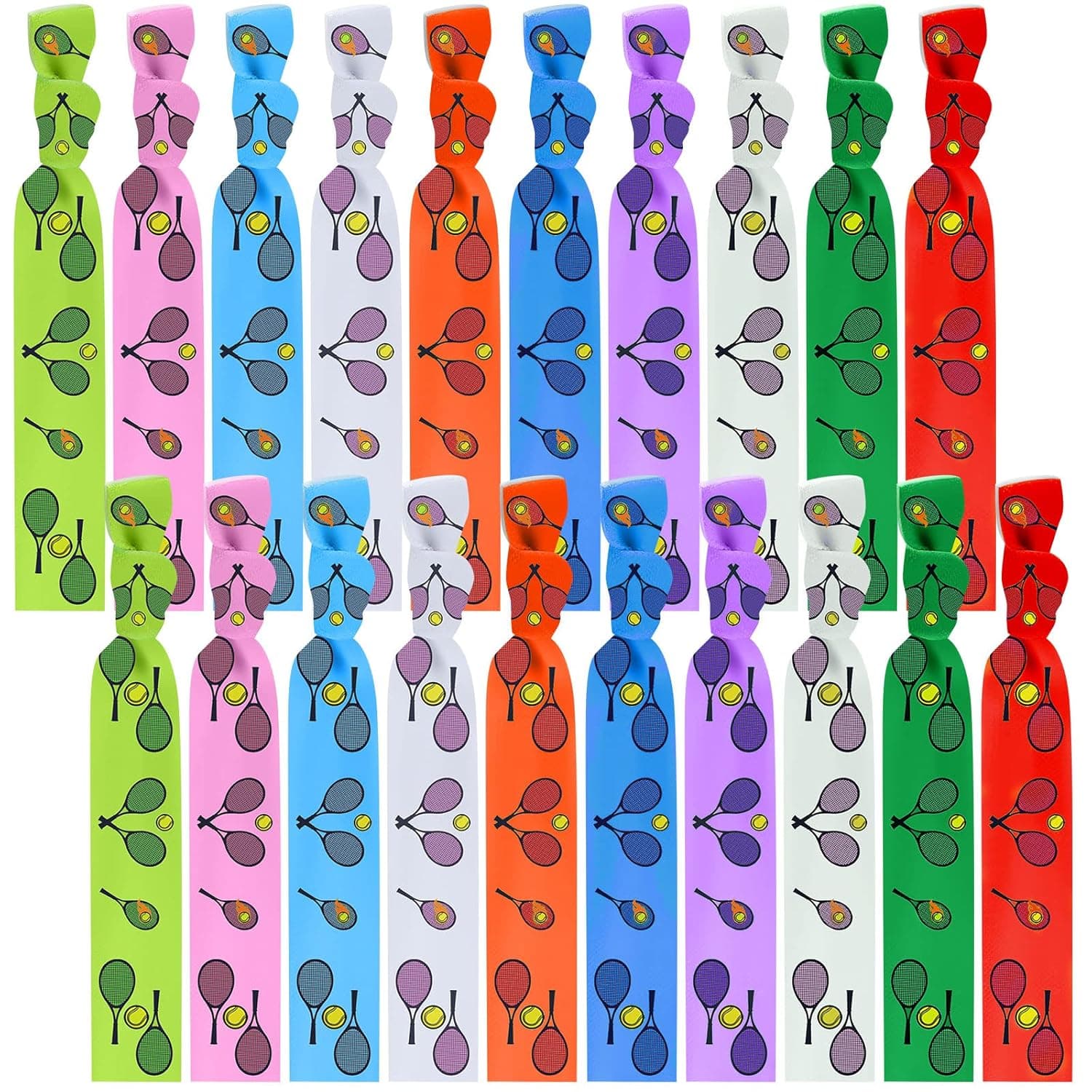 20 Pieces Tennis Hair Ties Tennis Hair Accessories No Crease Knotted Tennis Ties Tennis Ribbon Colorful Tennis Hair Bands Set Tennis Elastics Hair Ties Ribbon for Women Girls Tennis Sport Party Favors