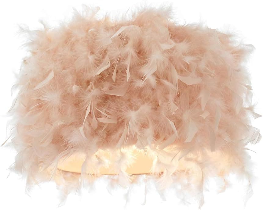 Contemporary and Unique Pink Real Feather Spider Lamp Shade - 12" Diameter | Beautiful Statement Piece | Nickel Harp & Finial Included by Happy Homewares
