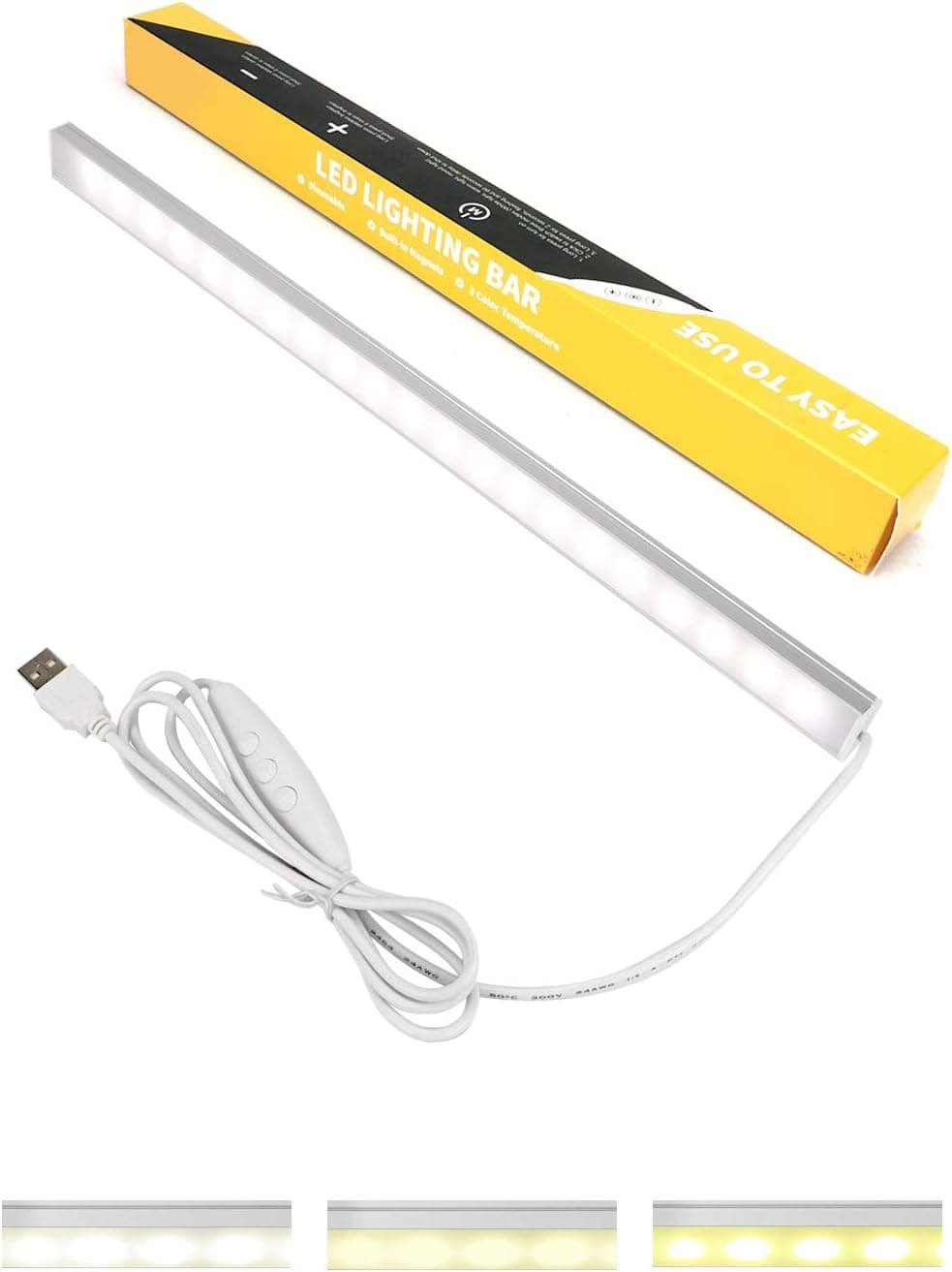 Dimmable LED Under Couter Lighting 3 color Temperature, 6th levels Brightness and Stepless Dimming, White Light Nature Light Warm Light, USB Powered LED Light Bar