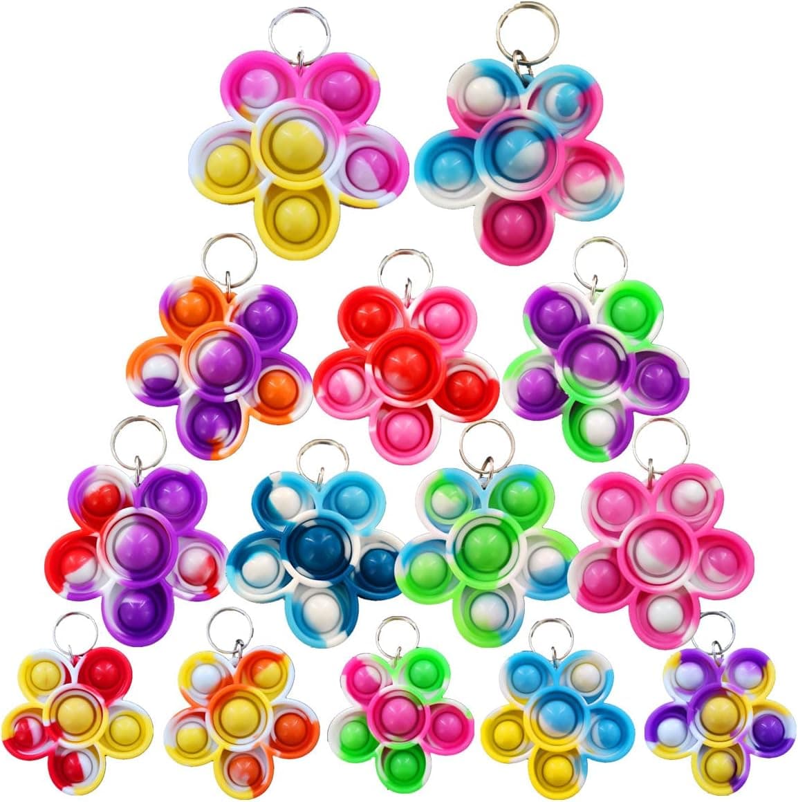 30 Packs Bulk Flower Backpack Keychain Mini pop Fidget for boy and Little Girl,Kids，Students Gift and Birthday Party Favors,Students Bubble Prize