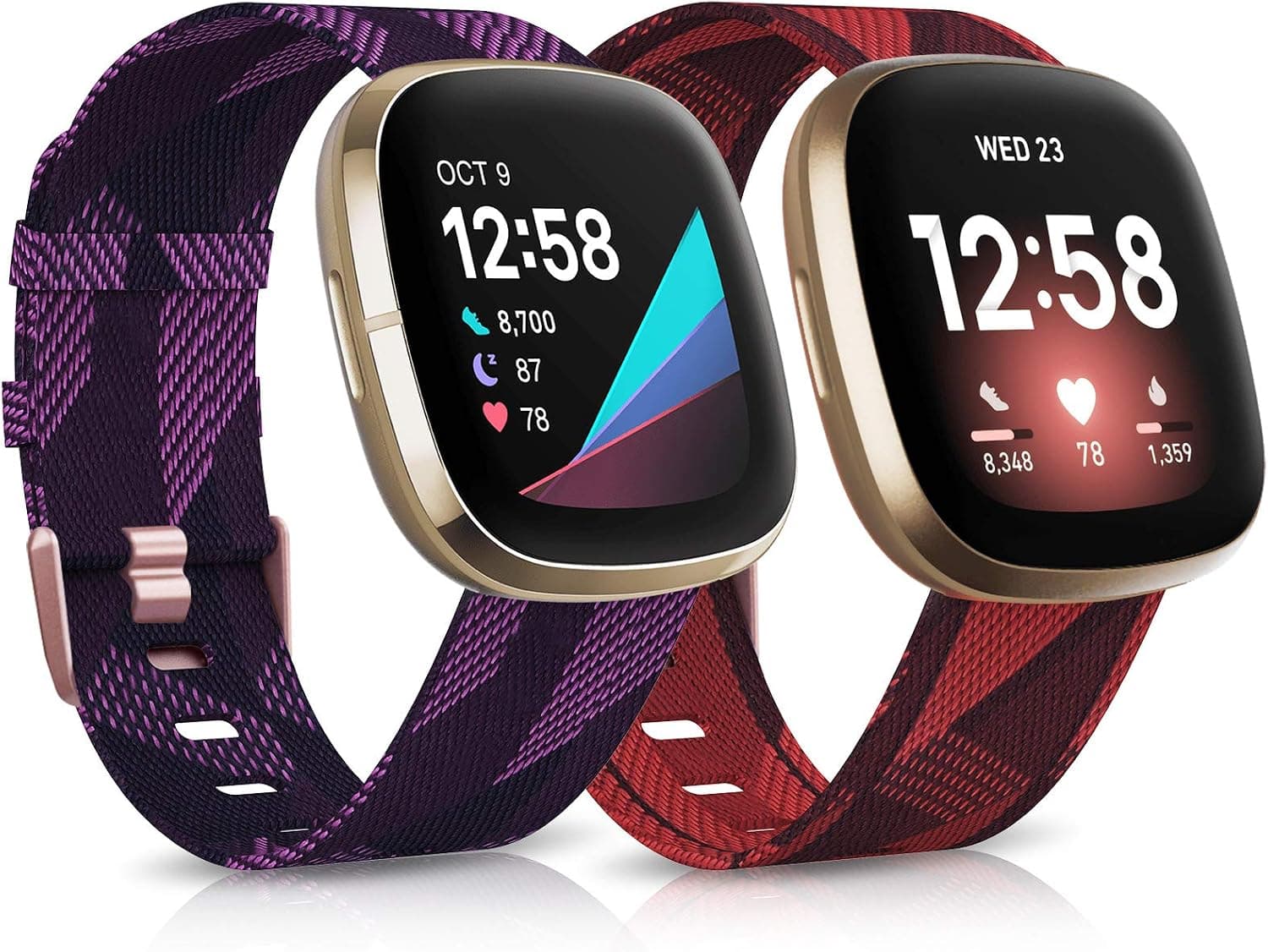Liwin 2-Pack Woven Bands Compatible with Fitbit Sense / Versa 3 Bands for Women Men(NOT for Versa 2), Soft Woven Fabric Breathable Replacement Strap Bracelet Wristband for Sense/Versa 3 Smart Watch