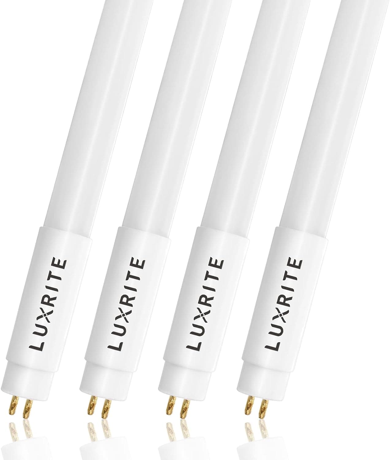 LUXRITE 4FT T5 LED Tube Lights, Type A+B, 24W=54W, 5000K Bright White, 45.78", Ballast and Ballast Bypass Compatible, Single or Double End Powered, F54T5 Fluorescent Replacement, Damp Rated (4 Pack)